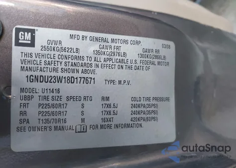 2008 Chevrolet Uplander Ls из США, поврежденный, VIN 1GNDU23W18D177671